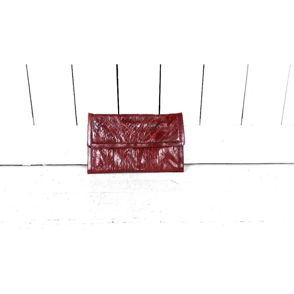70s vintage red eel skin leather envelope shoulder bag purse